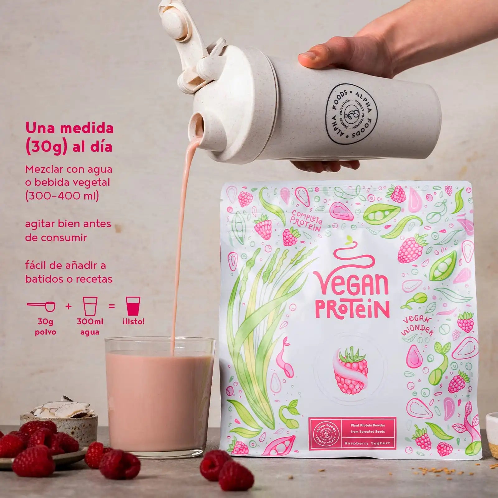 A+ Three - Vegan Protein – Sabor a frambuesa y yogurt