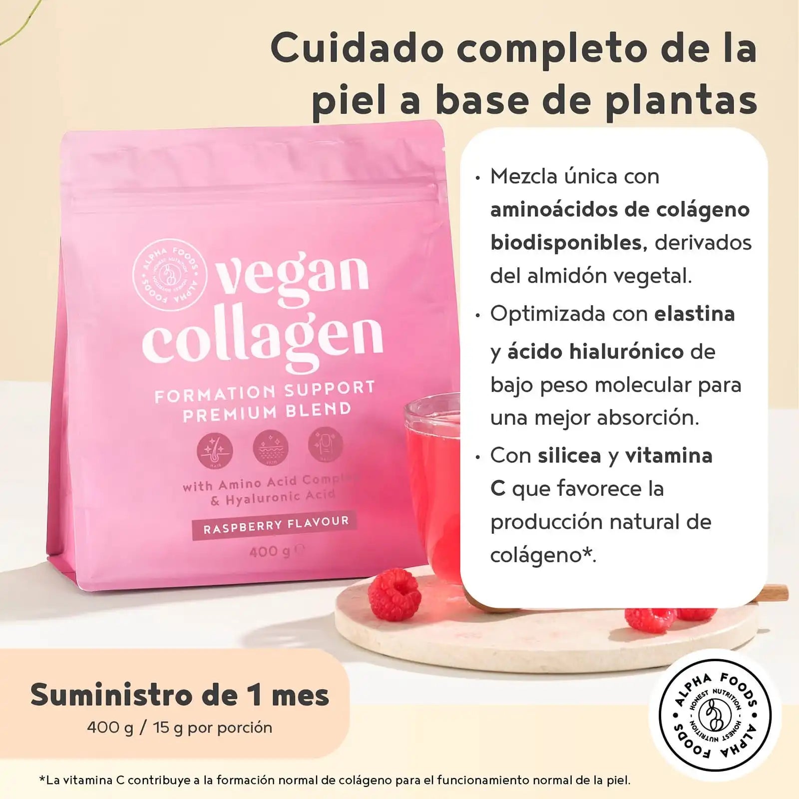 A+ One - Vegan Collagen Formation Support - Sabor a frambuesa